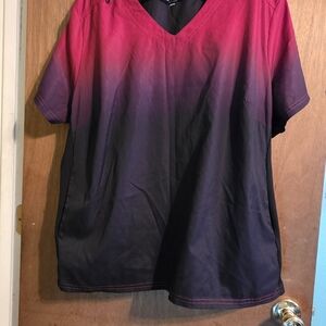 Gradient Pink and Black V-Neck Top
